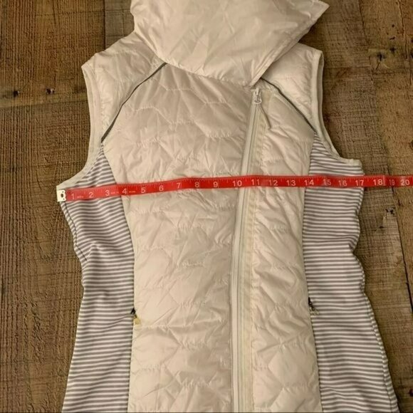 Mondetta womens small down feather puffer vest gray white striped oversized neck - Picture 4 of 13